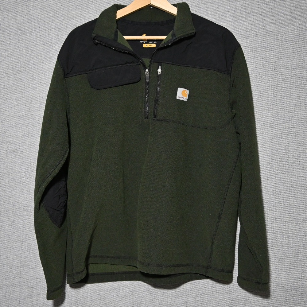 Carhartt Quarter Zip Fleece Men Relaxed Fit Elbow Patch L Green 102836-307